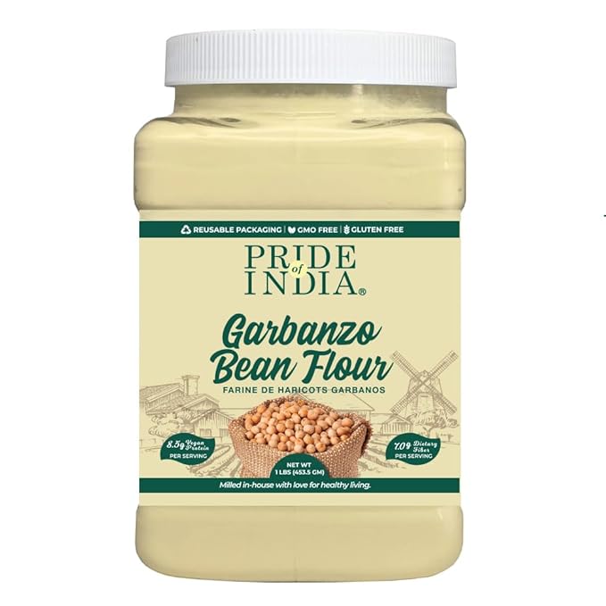 Pride of India- Garbanzo Bean Flour 1 lbs (454 gm) Earthy Nutty Slightly Sweet Taste Freshly Milled in Small Batches | Used for Baking Cooking Coating Thickening |Vegan, Gluten-Free