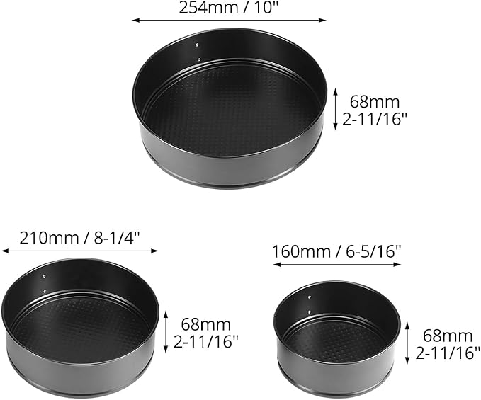 QWORK 3-Piece Nonstick Springform Pan Set with Accessories - Includes 6", 8", 10" Cake Pans, 51 Parchment Liners