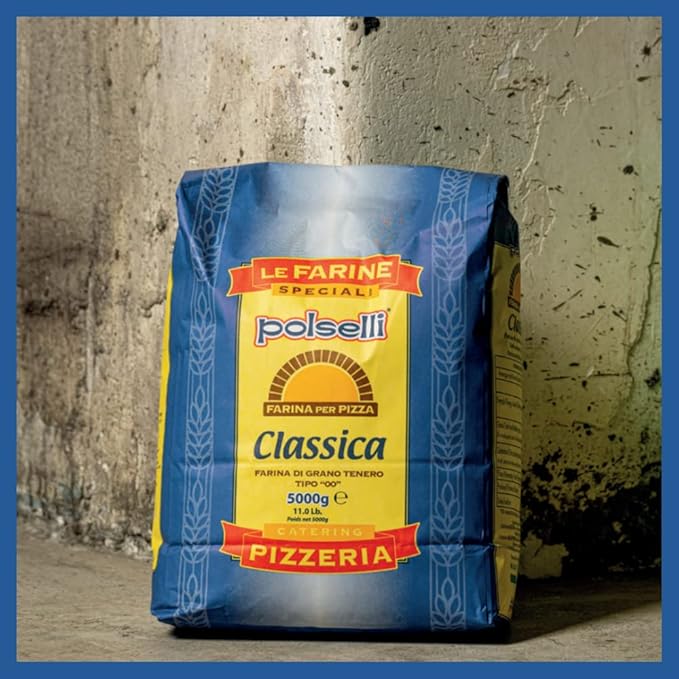 POLSELLI Classica, Tipo "00" Double Zero Flour Extra Fine, 11 lbs (5 kg), Neapolitan Italian Pizza, Bread, Pasta, and more, All Natural, Unbleached, Unbromated, No Additives