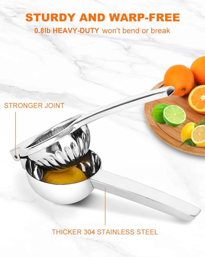 Brigii Lemon Squeezer Juicer for Lime and Lemon, Heavy-Duty 304 Stainless Steel, High Juice Yield Manual Juicer, Ergonomic Handle, Dishwasher Safe