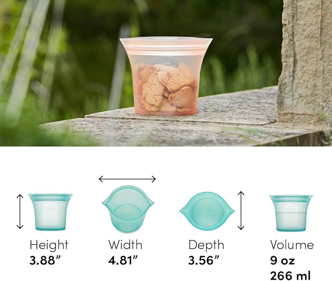 Zip Top Reusable Food Storage Bags | Short Cup [Gray] | Silicone Meal Prep Container | Microwave, Dishwasher and Freezer Safe | Made in the USA