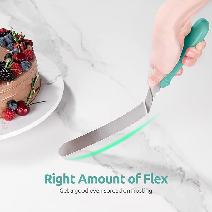 Icing Spatula, U-Taste Offset Spatula Set with 6", 8", 10" Blade, 18/0 Stainless Steel with PP Plastic Handle Angled Cake Decorating Frosting Spatula Set of 3 (Teal/Aqua Sky)