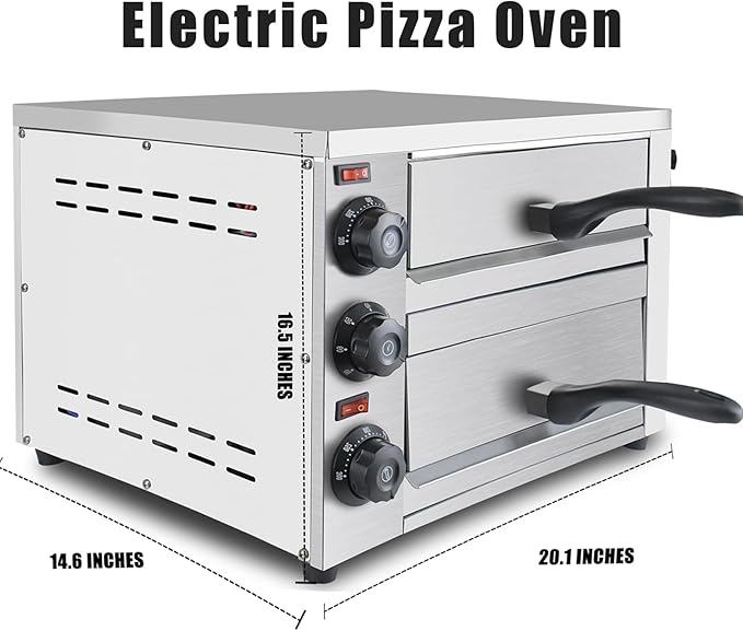 KOOTEN 2 Tier Tabletop Pizza Oven - Indoor Electric Commercial Stainless Steel With Timer for Home and Restaurant
