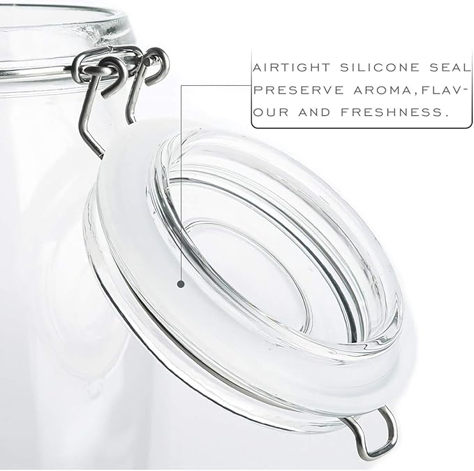 Kingrol 4 Pack 34 Ounces Glass Jars, Wide Mouth Storage Canister Jars with Bail and Trigger Clamp Lids for Pickling, Preserving, Canning, Dry Food Storage