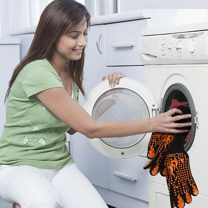 Comsmart BBQ Gloves, 1472°F Heat Resistant Grilling Gloves Silicone Non-Slip Oven Gloves Long Kitchen Gloves for Barbecue, Cooking, Baking, Short, Orange