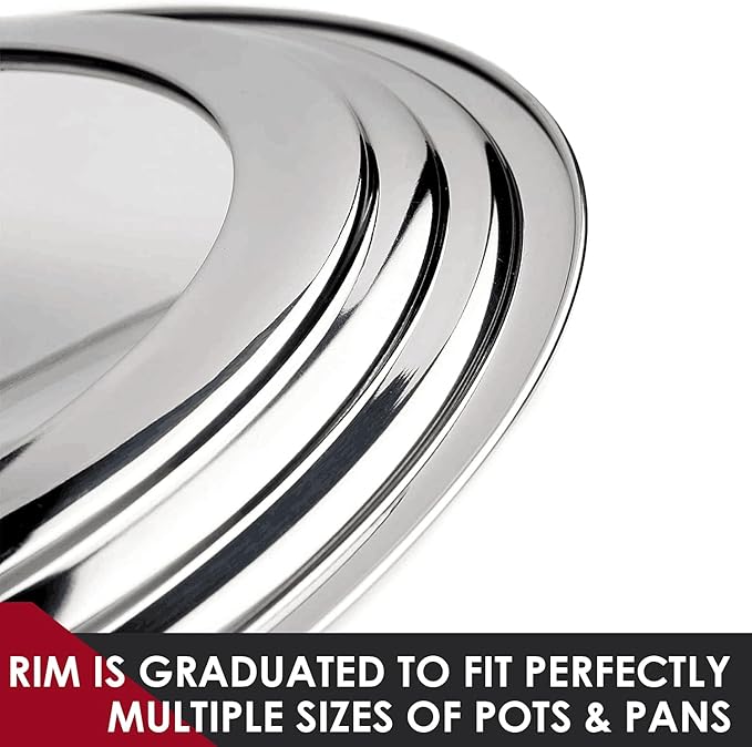 Stainless Steel Universal Lid for Pots, Pans and Skillets - Fits 7" to 12" Pot and Pans - Tempered Glass with Stainless Steel Rim Replacement Frying Pan Cover and Cast Iron Skillet Lid