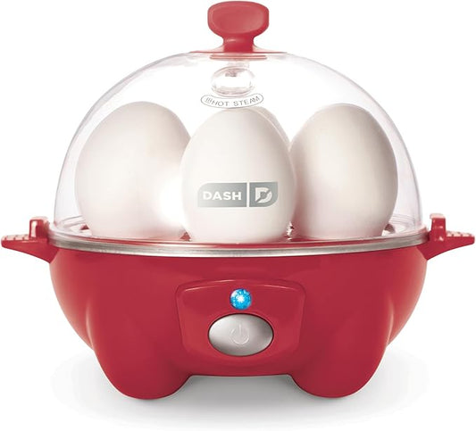 DASH Rapid Egg Cooker: 7 Egg Capacity Electric Egg Cooker for Hard Boiled Eggs, Poached Eggs, Scrambled Eggs, or Omelets with Auto Shut Off Feature - Red