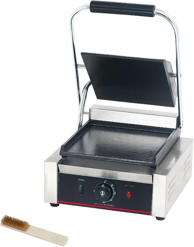 Commercial Panini Press With Grooved Grill Sandwich Maker Machine Electric Contact Grill Single (Single Smooth Top&Bottom)