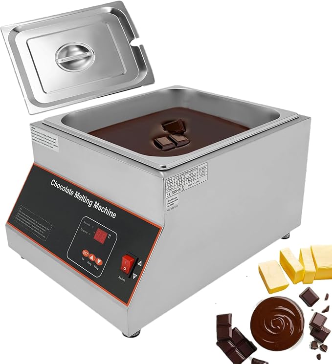 Professional Commercial Chocolate Tempering Machine 26.46 Lbs Single Tank Chocolate Melting Pot with Digital Temp Control 32~203°F, 110V 500W Electric Stainless Steel Chocolate Melter Food Warmer