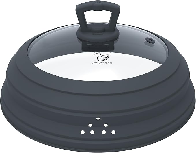 Microwave Splatter Cover Vented Glass Splatter Guard Lid with Collapsible Silicone for Food as Pot Cover Plate 10.8 inch for 6 7 8 9 10 inch Plate Bowl