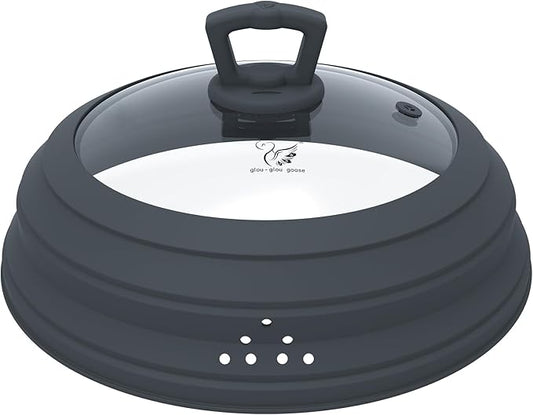 Microwave Splatter Cover Vented Glass Splatter Guard Lid with Collapsible Silicone for Food as Pot Covers 11.8 inch Large Plate for 6 7 8 9 10 11 inch Plate Bowl