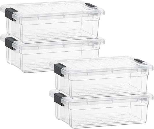 Superio Storage Bins with Lids- 4 Pack, 4.5 Qt Clear Boxes for Organizing, Stackable Plastic Containers- BPA Free, Non-Toxic, Odor Free, Organizer for Home, Office, Dorm