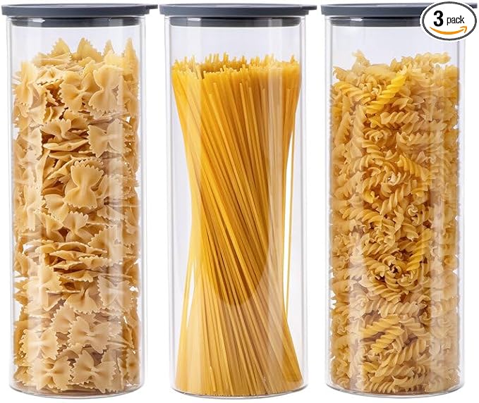 Glass Food Storage Jars with Lids[Set of 3], Perfect for Pasta, Cookies, Nuts, Coffee, Cereal, Flour, and More, Organize Your Kitchen with these BPA-Free Glass Jars with Silicone Lids