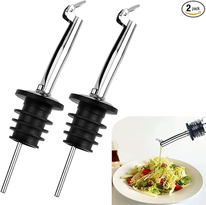2 Pack Oil Spout with Flip Top, Olive Oil Dispenser Spout,Liquor Bottle Pourer Spouts for About 3/4" Bottle Mouth