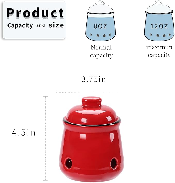 HAOTOP Ceramic Mini Garlic Keeper with Lid, Garlic Container Saver for Countertop, Keep Your Garlic Cloves Fresh (Red)