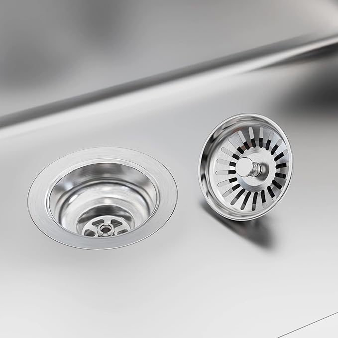 KONE Sink Drain Assembly, Kitchen Sink Drain Strainer Kit with Removable Strainer Basket Stopper, Universal fit USA Home/Commercial 3-1/2 Inch Standard Sink Drain Hole (Stainless Steel)