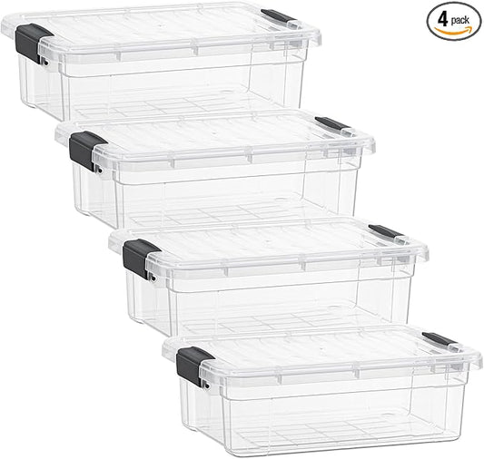 Superio Clear Storage Boxes with Lids, 2.5 Quart Plastic Container Bins for Organizing, Stackable Crates, BPA Free, Non Toxic, Odor Free, Organizers for Home, Office and Dorm, 4 Pack