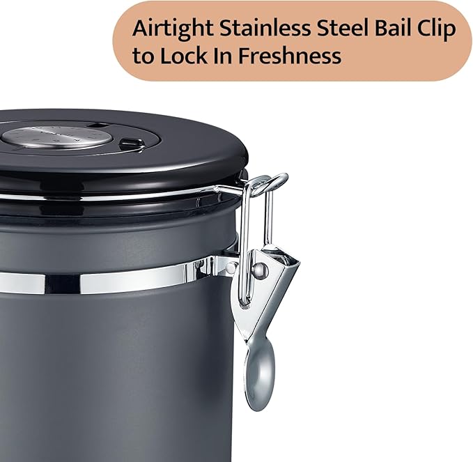 Veken Coffee Canister, Airtight Stainless Steel Kitchen Food Storage Container with Date Tracker and Scoop for Beans, Grounds, Tea, Flour, Cereal, Sugar, Cookies Jars, 16OZ Gray