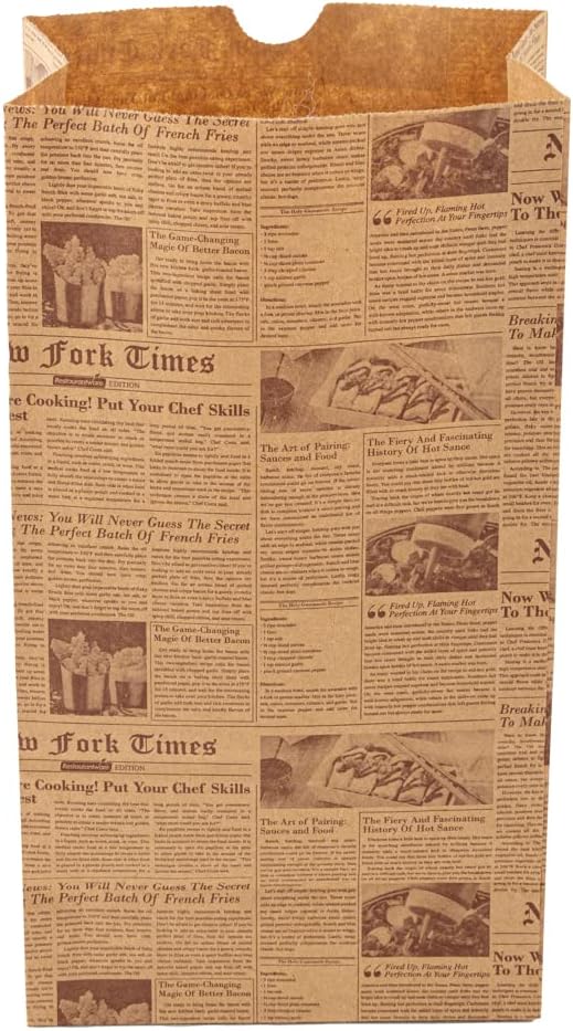 Restaurantware Bag Tek 6 Lb Disposable Lunch Bags 100 Sturdy Take Out Bags - Flat Bottom Microwavable Kraft Newsprint Design Paper Bags Freezable Great For Restaurants Cafes And Bakeries