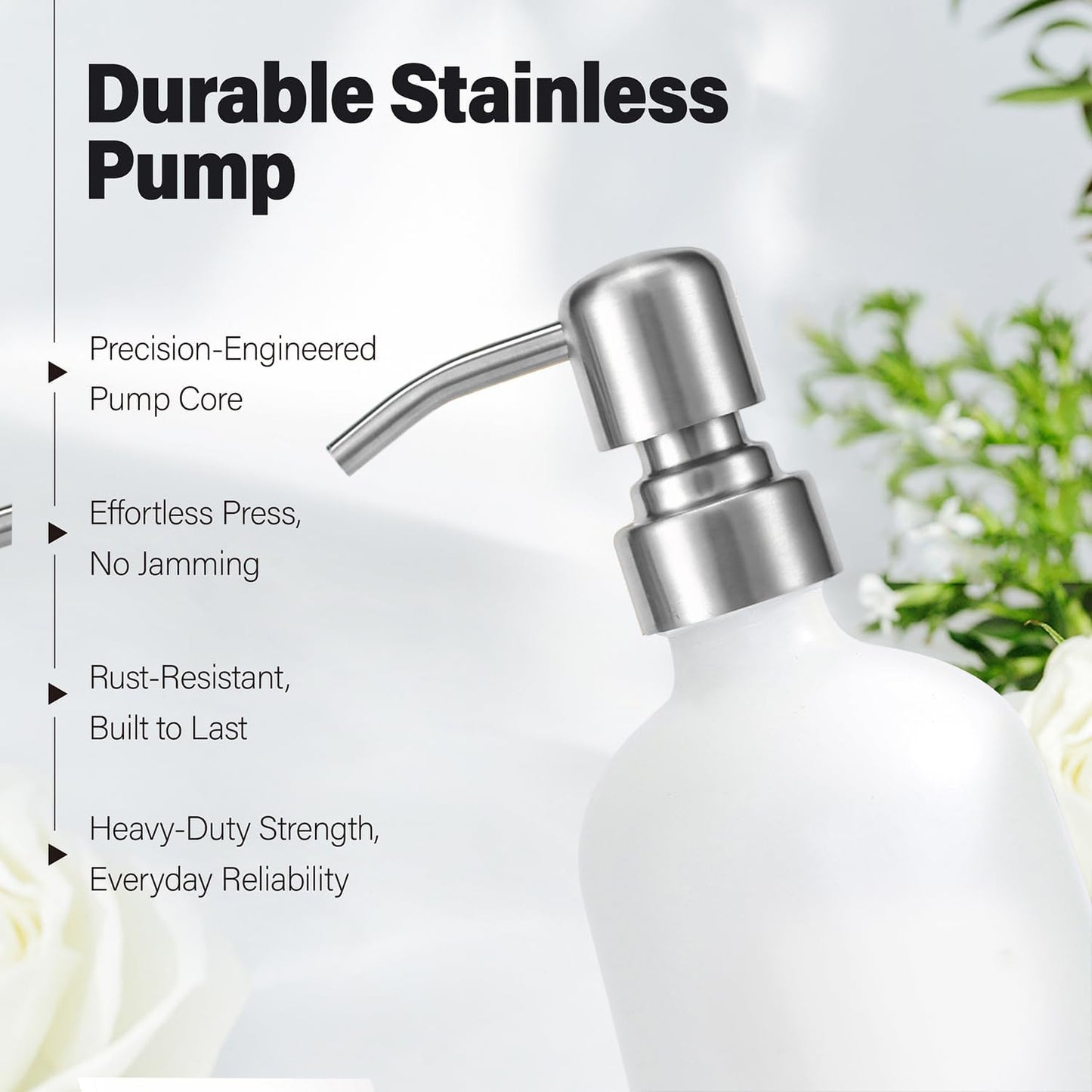 White Soap Dispenser for Kitchen Sink, Dish and Hand Soap Dispenser with Silver Stainless Steel Pump, Perfect for Kitchen Decor and Accessories. (Silver & White)