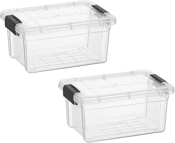 Superio Clear Storage Bins with Lids, Stackable Storage Box with Latches and Handles, Extra Small, 2 Pack 1.75 Quart