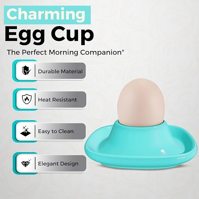 Flexzion Egg Cups for Soft Boiled Eggs - Set of 6 Ceramic Egg Holder - Stackable Egg Coddler Cups with Base for Serving, Breakfast, Brunch - Kitchen Table Decor, Blue