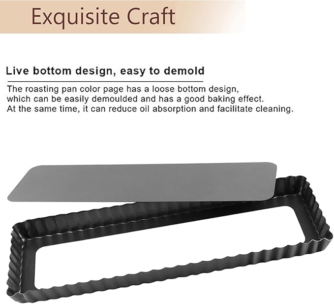 RINCH-PAN Rectangular Tart Pan, 2 PCS 14 Inch Long Pan Non-Stick Tart Pan With Removable Loose Bottom, Suitable For Pies, Biscuits, Cheesecakes, Desserts And Bread.