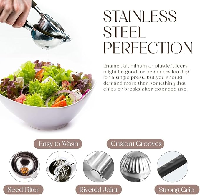 Stainless Steel Lemon Squeezer and Lime Press - Heavy Duty Manual Citrus Juicer and Handheld Juice Press for Lemons, Limes, and Small Citrus Fruits