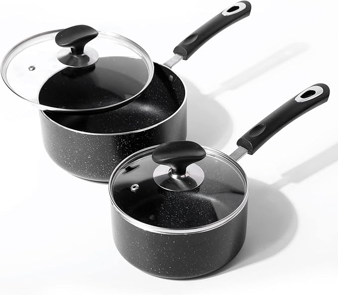 Nonstick Saucepan Set - 1.5 Quart and 2.5Quart,Ultra Non Stick Sauce Pan Small Pot with Glass Lid,Great for Home Kitchen Restaurant,Black