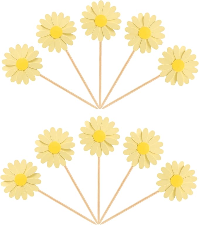 24Pcs Daisy Cupcake Toppers Daisy Flower Party Picks Spring Daisy Toothpicks Chrysanthemum Food Picks Girls Baby Shower Birthday Wedding Party Decorations Yellow