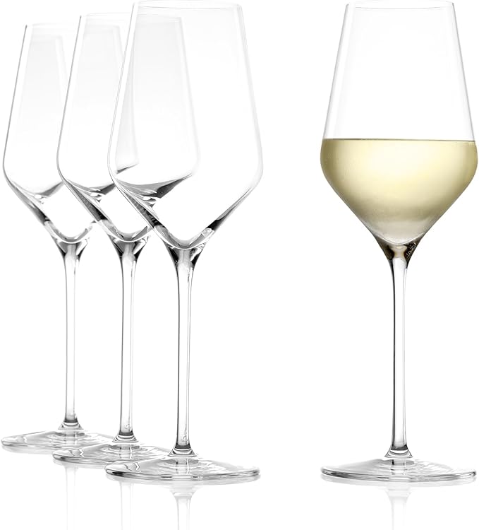 Stölzle Lausitz White Wine Glasses Set of 4 (QUATROPHIL). Dishwasher Safe, Crystal Luxury Wine Glasses (14.25 floz). Genuine Stölzle Wine Glass Set
