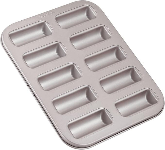 CHEFMADE Financier Cake Pan, 10-Cavity Non-Stick Rectangle Muffin Pan Biscuits Cookies Bakeware for Oven Baking (Champagne Gold)