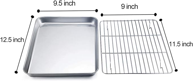 TeamFar Baking Pan with Rack Set of 4, 12.5’’ x 9.5’’ Stainless Steel Toaster Oven Baking Pan with Cooling Rack, Healthy & Non Toxic, Easy Clean& Mirror Finish, Dishwasher Safe - (2 Pans + 2 Racks)