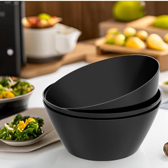 10 inch Bowls for Salad, Large Black Serving Bowl 118 oz, Bamboo Fiber Bowls Set of 3, Microwave and Dishwasher Safe, Great for Salad, Fruits, Vegetables and Pasta, BPA Free