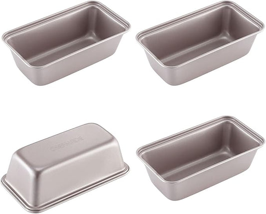 CHEFMADE Mini Loaf Pan Set, 5.5-Inch 4Pcs Non-Stick Rectangle Bread and Cake Bakeware for Oven and Instant Pot Baking (Champagne Gold)