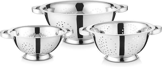 Avador Set of 3 Stainless Steel Colanders, Comes in 1.5 Quart 3qt Quart and 5 Quart for all your Cooking | Baking | Prepping Needs