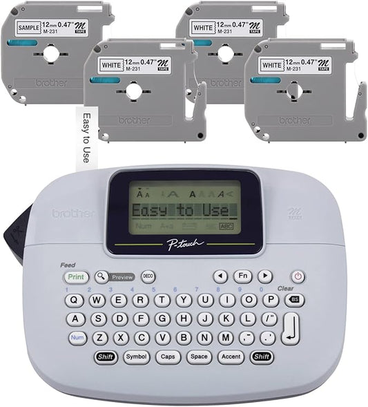 Brother PT-M95 P-Touch Monochrome Label Maker Bundle (4 Label Tapes Included),White