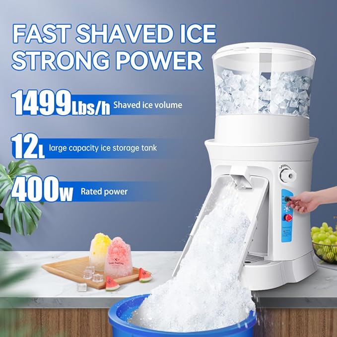 Snow Cone Machine, 400W Electric Ice Shaver Machine, Thickness Adjustable Snow Cone Maker Machine 1499LBs/hr Ice Crusher for Bar Parties Events Snack, Home and Commerical Use(13.8Qt)