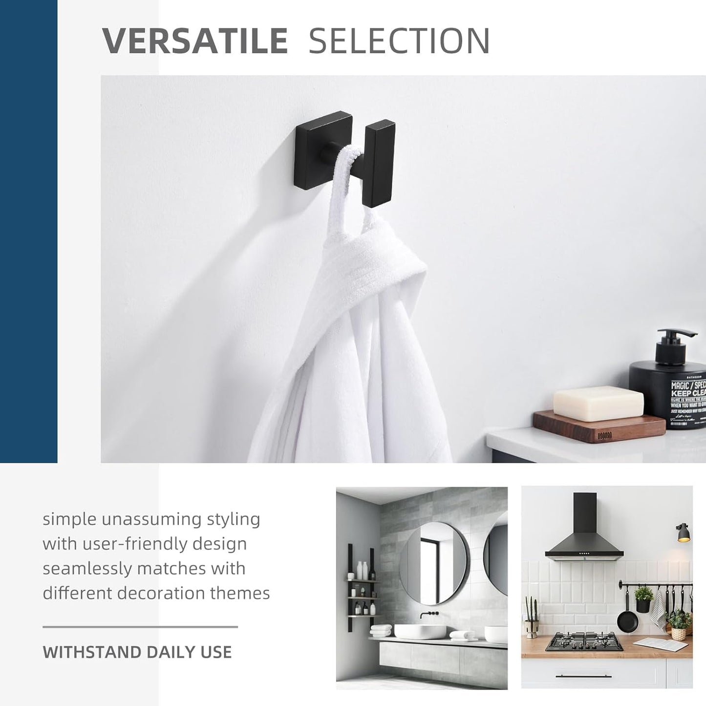 Angle Simple Towel Hook for Bathroom, Stainless Steel Hand Towel Coat Hook for Wall, Matte Black