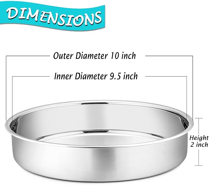 P&P CHEF 9.5 Inch Round Cake Pan Set of 3, Stainless Steel Round Baking Layer Pans Bakeware for Layer Birthday Cake, Fit Oven/Pots/Pressure Cooker, Leakproof & Dishwasher Safe, Silver