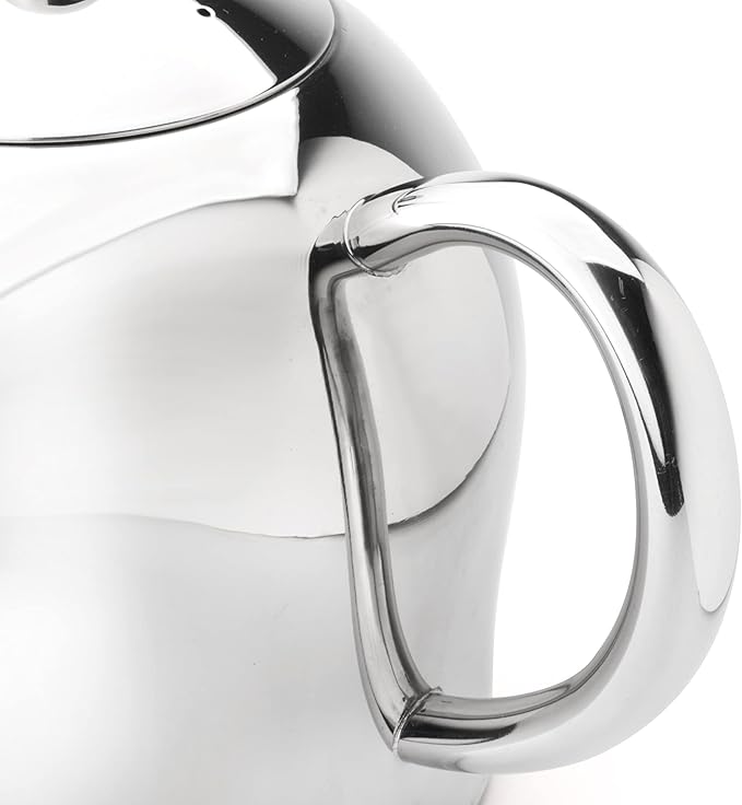 Santhee Double Walled Teapot, 1.0-Liter Stainless Steel Glossy Finish with Glossy Accents