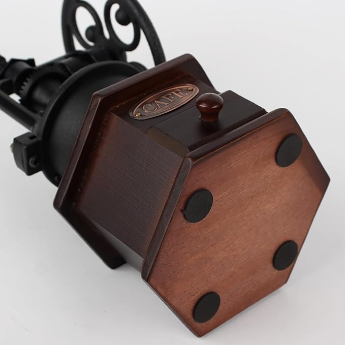 Coffee Grinder,Wooden Coffee Bean Grinder Manual Coffee Grinder Roller, Antique Coffee Mill with Cast Iron Hand Crank for Making Mesh Coffee, Decoration, Best Gift (Brown (six deformation base))