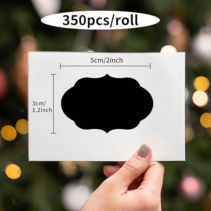 350 PCS Gift Tags Stickers Name Labels Stickers,2" x 1.2" Fancy Shape Stickers Self-Adhesive Handmade Bottle All-Purpose Jar Labels for Presents Cosmetic Decoration Jars Food Craft (Black)