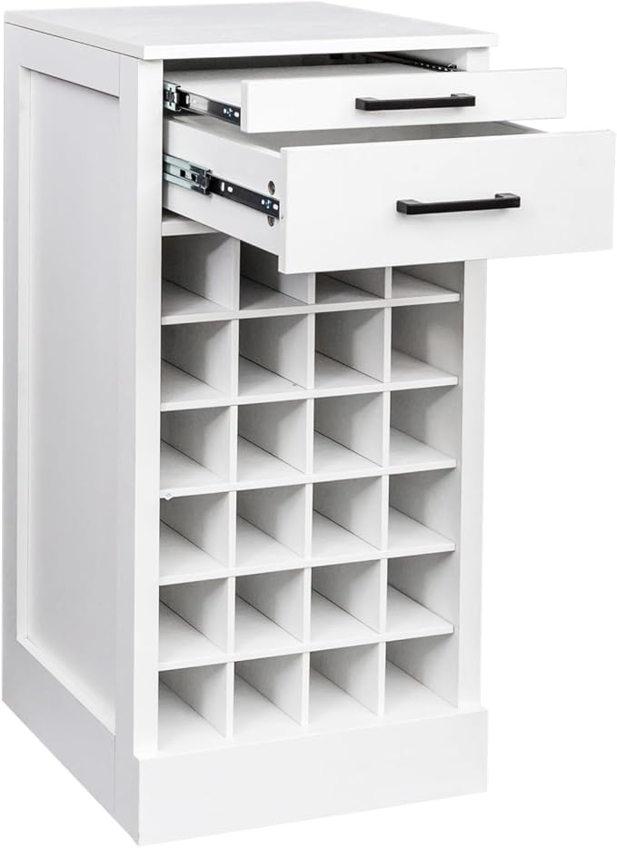 WERSMT 6-Tier Wine Rack Freestanding Floor with 2 Drawers, 24 Bottles Wood Wines Racks Counter for Small Space, Farmhouse Stackable Modular Wine Bottle Holder Rack, White