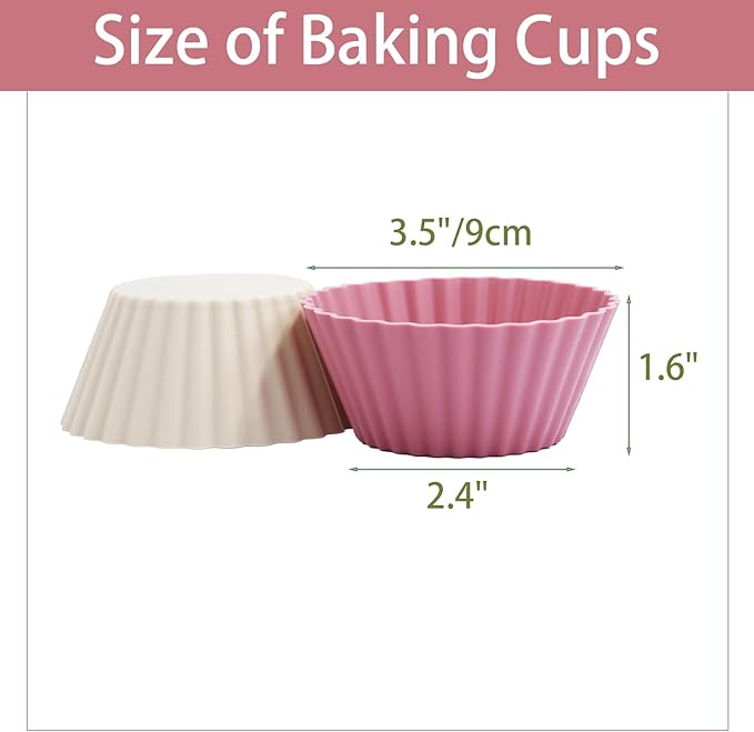Large Silicone Muffin Cups, 12 Pack Reusable Cupcake Liners 3.54inch Baking Cups Jumbo Size Cake Molds, BPA Free, Dishwasher Safe