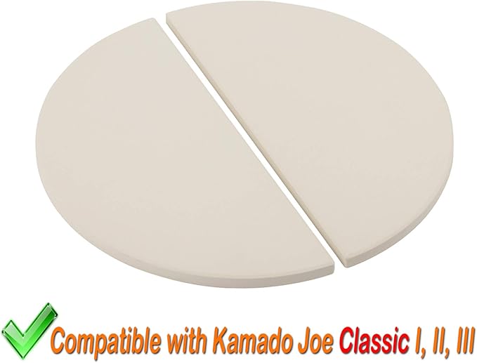 BBQ Future Ceramic Heat Deflector Plates for Kamado Joe Classic I, II, III，Half-Moon 2-Pack, White