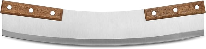 Outset Acacia Wood Handled Extra-Large Pizza Rocker with Protective Case, 13-Inch Blade, Stainless Steel