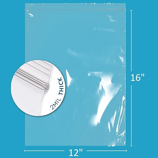 GPI - 12" x 16", Pack of 100, Clear Plastic Reclosable XL Zip Bags, 2 Mil Thick, Zip Poly Bags with Resealable Lock Seal Zipper for Food, Apparel, Shirts, Household, School & Office Supplies