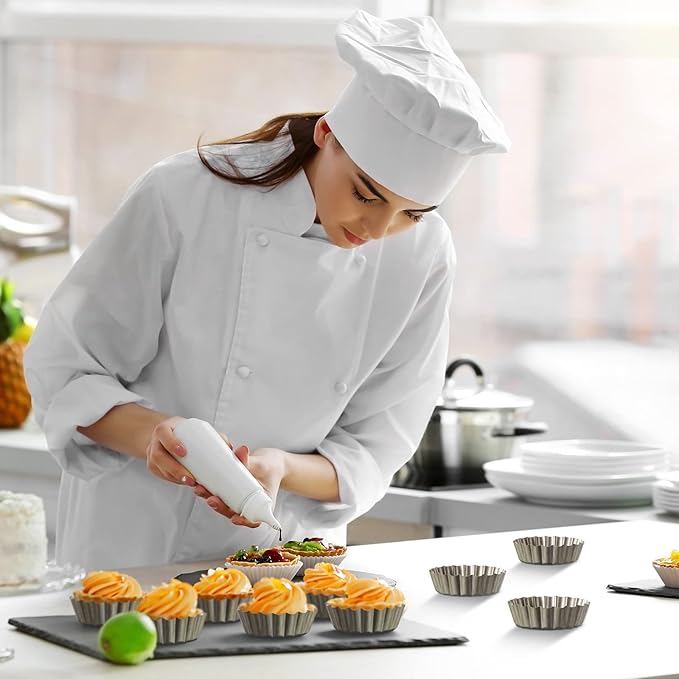 Uiifan 32 Pcs Mini Tart Pans Egg Tart Molds with Removable Bottom Round Nonstick Quiche Pan Mini Pie Pans Small Bakeware Mold Fluted Side for Mousse Cake Dessert Baking(4 Inch,Gold)