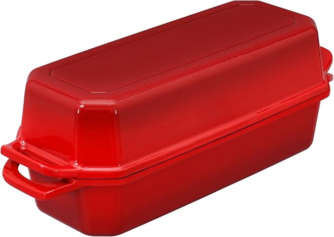 Bread Pan Cast Iron Loaf Pan with Lid Bread Loaf Pan 13x5 Inch Enameled Cast Iron Sourdough Bread Pan,Red